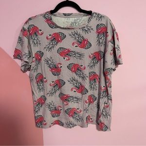 Purple all over flamingo and pineapple print t shirt